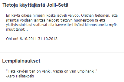 Tämäkin on ihan julkista tietoa, joten en epäillyt laittaa sitä tänne.