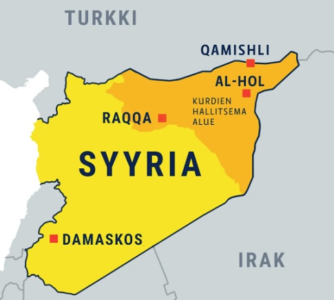 Kurdialue, Syyria Qamishli al-Hol kartta. Leena Luotio, Jyrki Lyytikkä / Yle