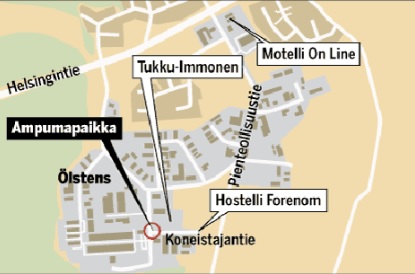 Poliisiampumiset tapahtuivat Porvoon Ölstensin pienteollisuusalueella. Epäillyt veljekset olivat majoittuneet karttagrafiikassa mainittuun Motelli On Lineen noin kahden kuukauden ajaksi.