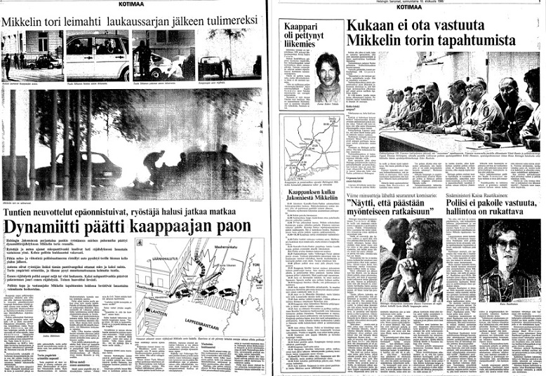 Helsingin Sanomat seurasi panttivankidraamaa tiiviisti elokuussa 1986.