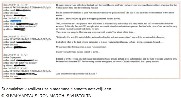 Suomalaiset kuvailivat usein maamme tilannetta aateveljilleen. KUVAKAAPPAUS IRON MARCH -SIVUSTOLTA