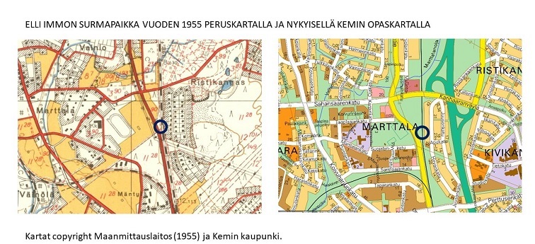 Murhapaikka vanhalla ja uudella kartalla
