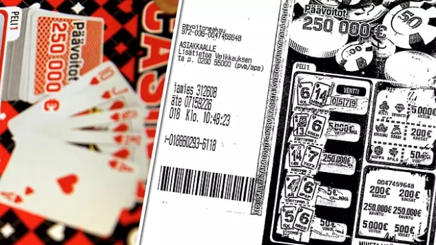 Roskakorista löytyneen Casino-arvan raaputtamatta olleen voittoruudun alta paljastui 250 000 euron päävoitto. Kuva: Seppo Solmela / IS, Itä-Suomen poliisi